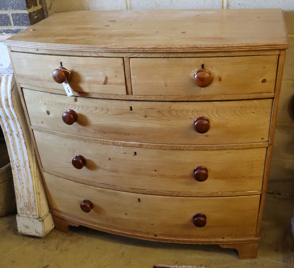 A Victorian pine bowfront chest, width 107cm, depth 58cm, height 104cm